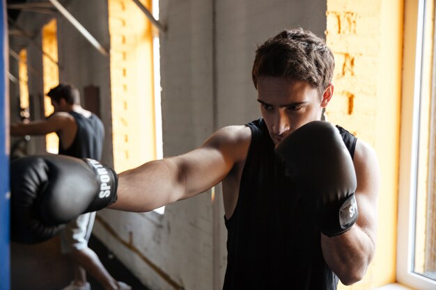 Strong boxer training in a gym