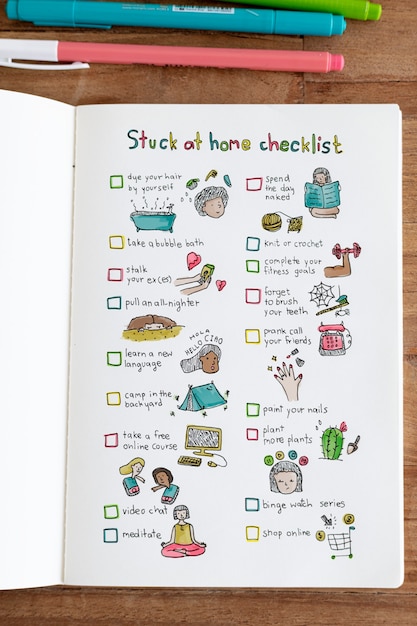 Free photo stuck at home checklist in a notebook