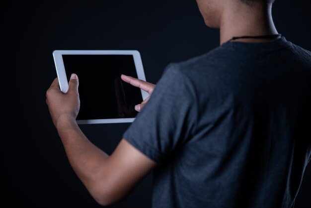 Student boy using laptop, Learning online, Education