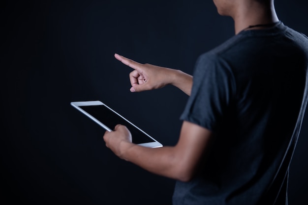 Student boy using laptop, Learning online, Education