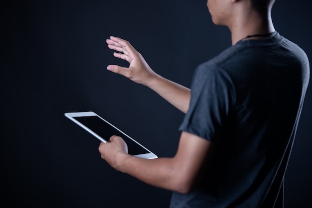 Student boy using laptop, Learning online, Education