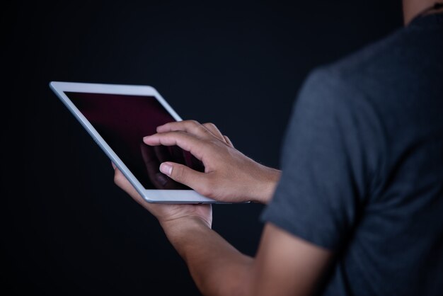 Student boy using laptop, Learning online, Education