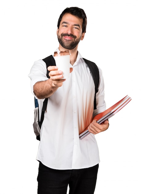 Student man holding a coffee