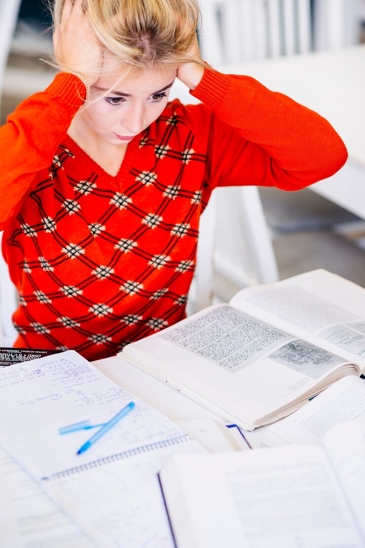 Free Photo student preparing for exam and panicking