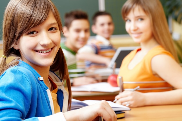 Student with her classmates