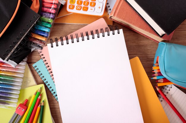 Students desk with open notebook