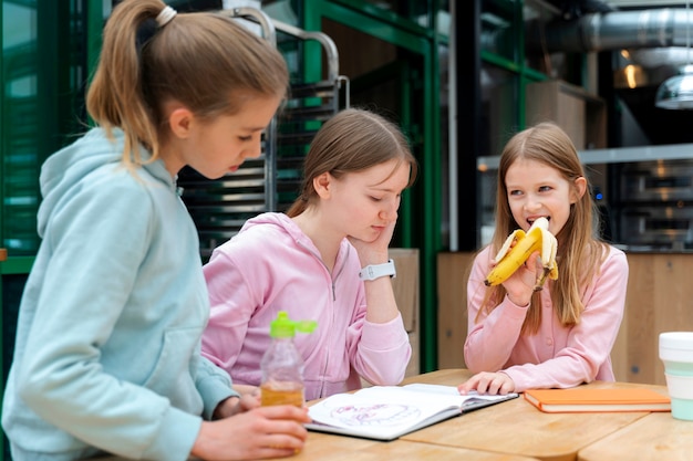 Students having lunch in the canteen