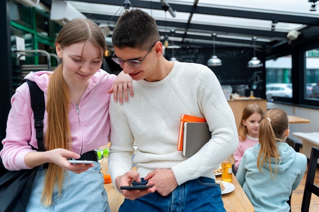 Students having lunch in the canteen