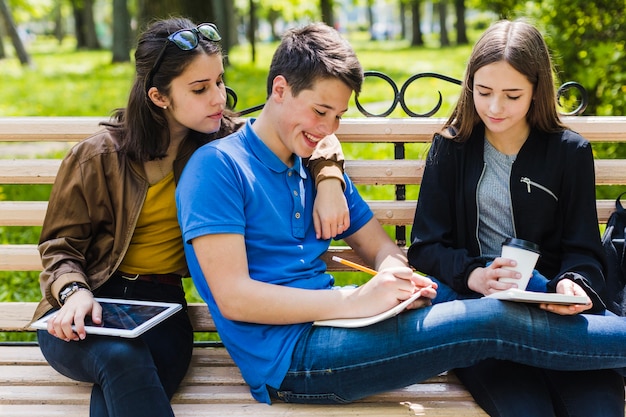 Students helping each other