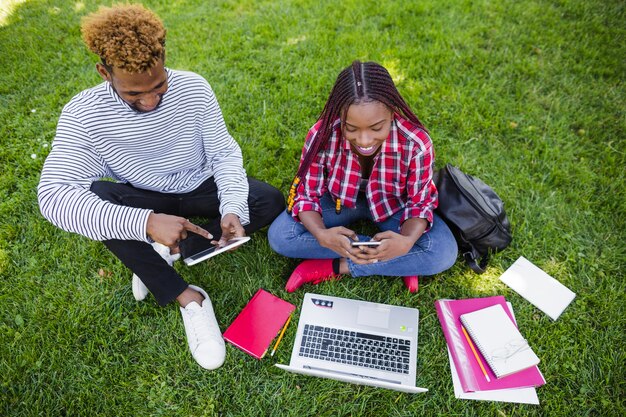 Students posing on lawn