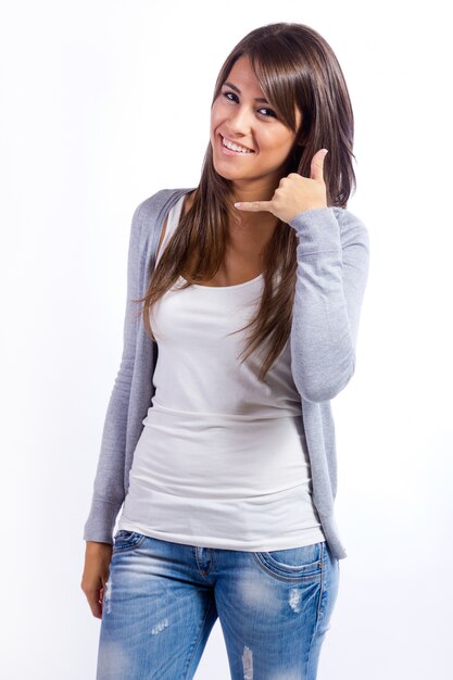 Studio Portrait of beautiful young woman posing