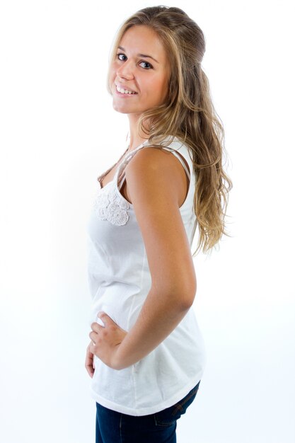 Studio Portrait of beautiful young woman posing