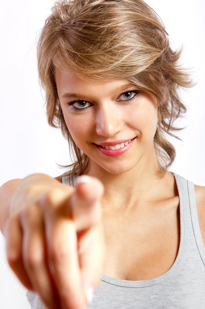 Studio Portrait of beautiful young woman posing