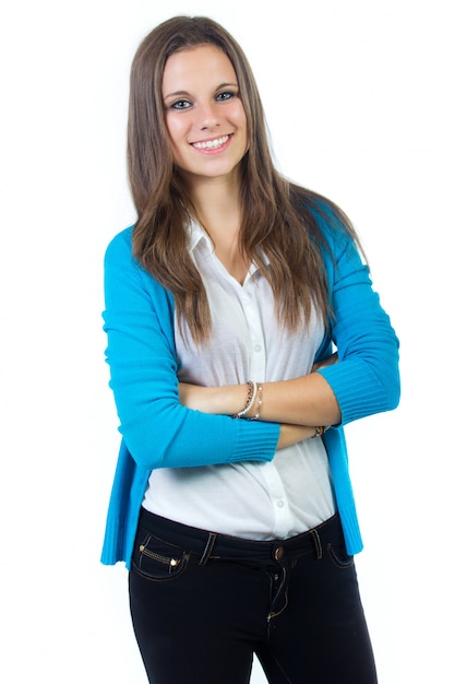 Studio Portrait of beautiful young woman posing