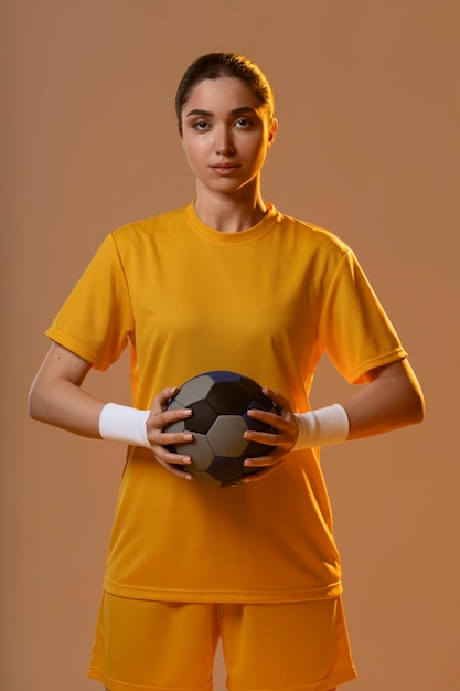 Studio portrait of handball player