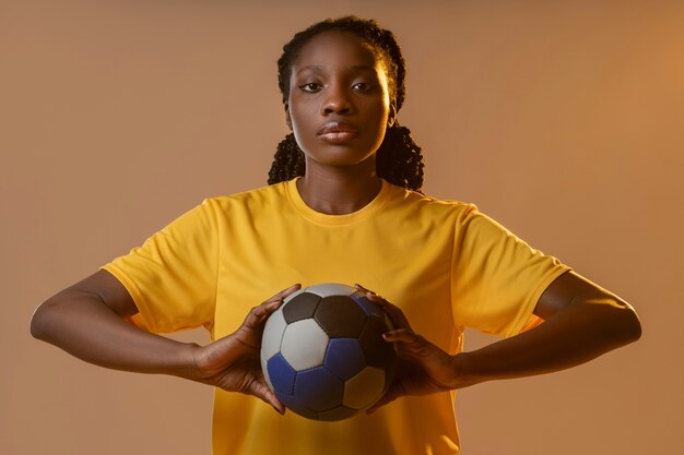 Studio portrait  of handball player