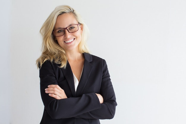 Studio portrait of successful young businesswoman