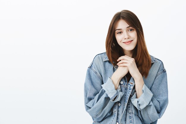 Studio shot of cute brunette girl