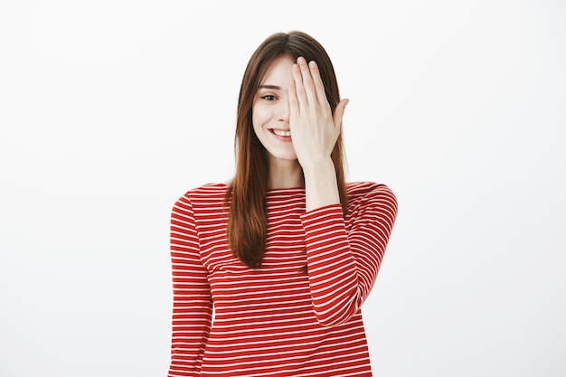 Studio shot of cute brunette girl