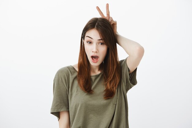 Studio shot of cute brunette girl