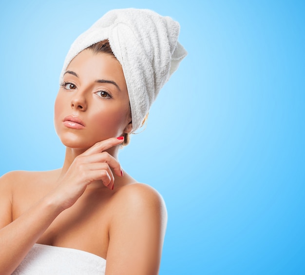 Studio shot of girl in towel