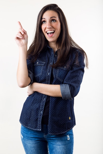 Studio shot of smiling woman