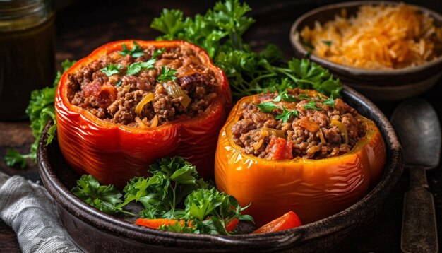 Stuffed bell pepper with quinoa beef and veggies generated by AI