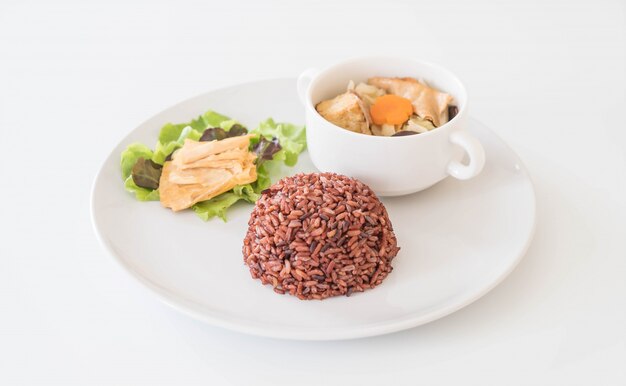 Stuffed cabbage soup with berry rice and tofu