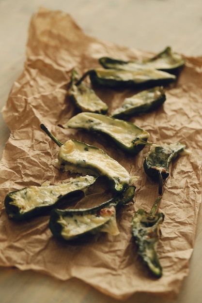 Stuffed fried peppers. Traditional Spanish tapas