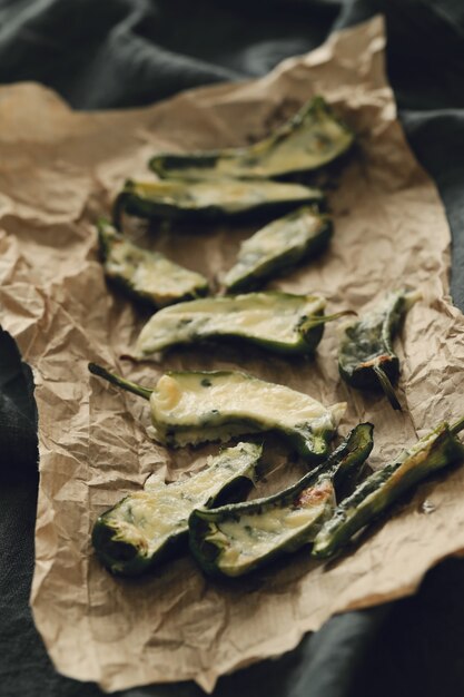 Stuffed fried peppers. Traditional Spanish tapas