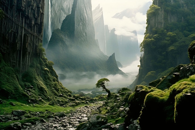 Free photo stunning fantasy videogame landscape