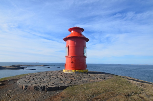 Stykkisholmur Lighthouse on Snaefellsnes Peninsula in Iceland on the Harbor