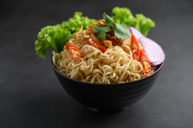 The style still life with noodles in the bowl.