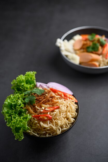 The style still life with noodles in the bowl