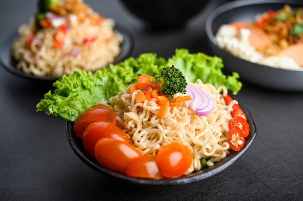 The style still life with noodles in the bowl