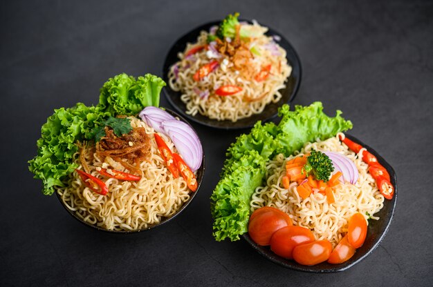 The style still life with noodles in the bowl