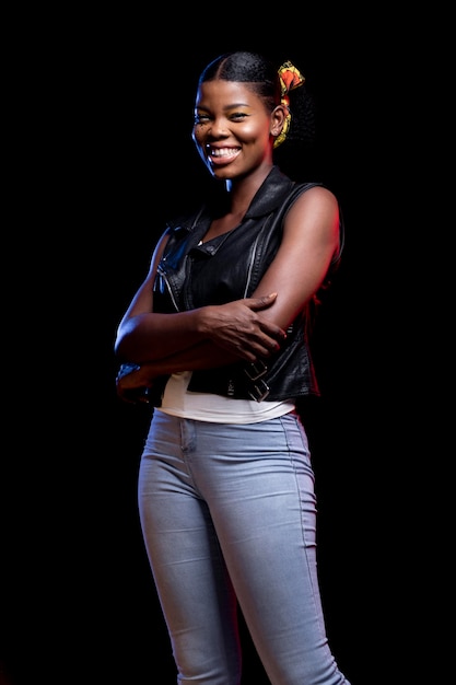 Stylish african woman posing indoors