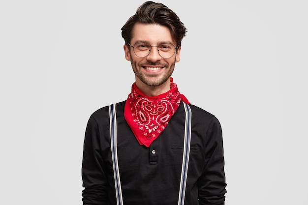 Stylish brunet man wearing red bandana