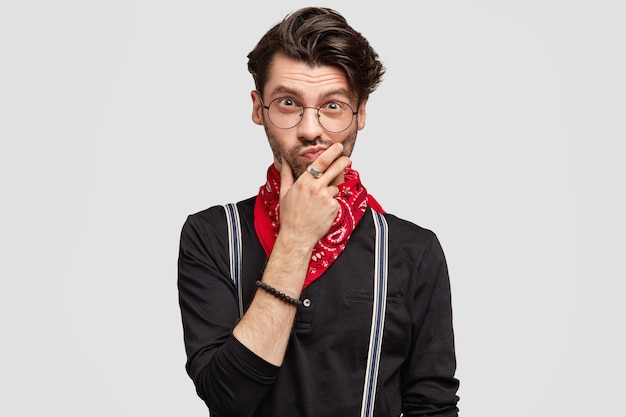 Stylish brunet man wearing red bandana