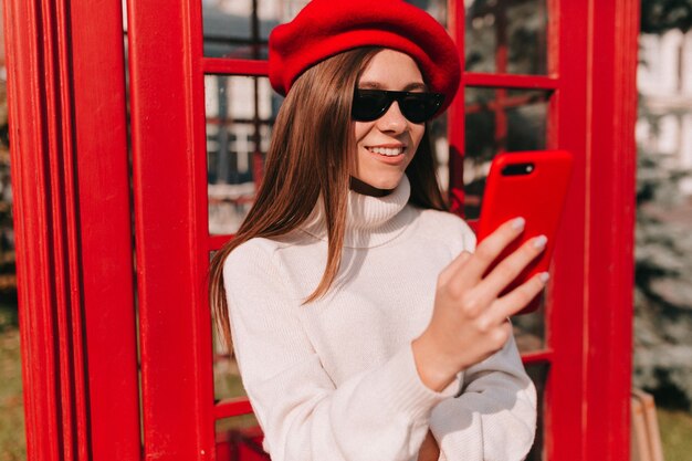 Stylish fantastic eurepean girl with long hair wearing French beret