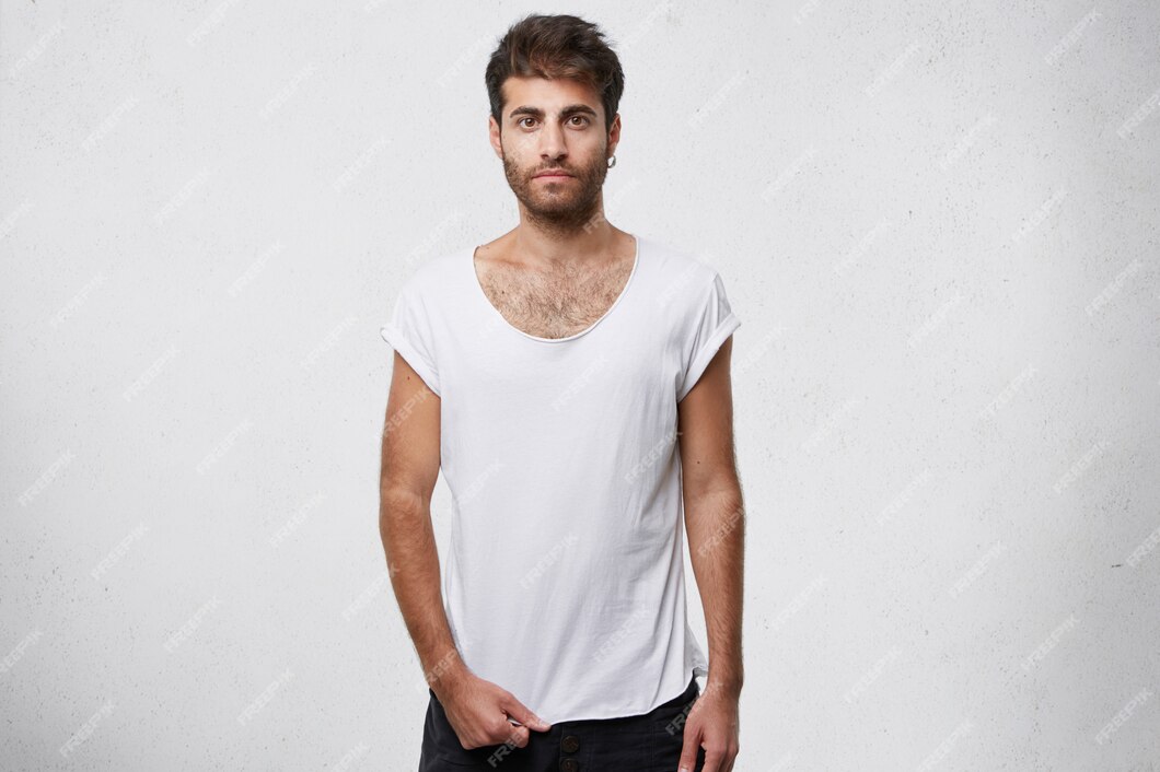 Free Photo | Stylish guy showing his blank empty white t-shirt