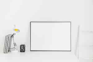 Free photo stylish minimalistic workplace in white color with whiteboard