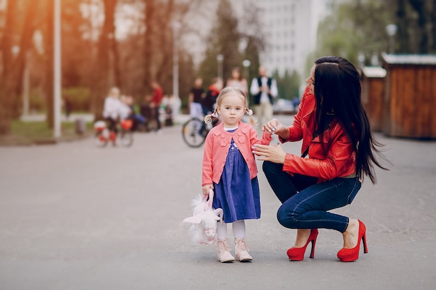 stylish mother with daughter