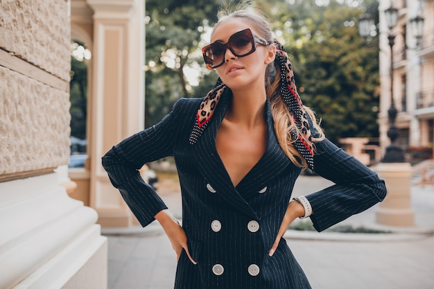 Free Photo Stylish sexy woman dressed in elegant tuxedo suit