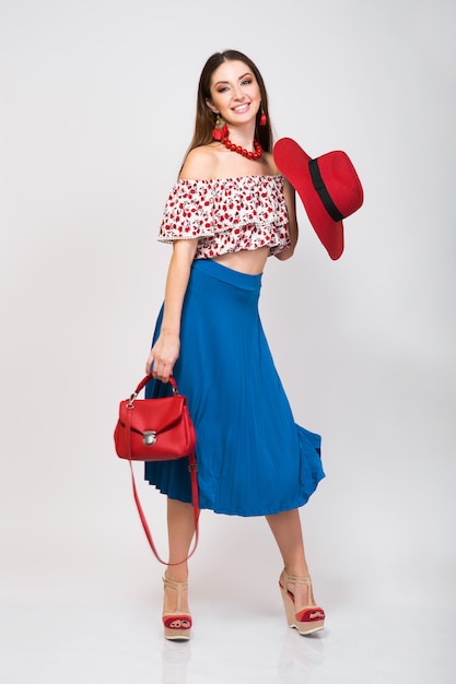 Stylish woman in summer outfit isolated posing in fashion trend isolated