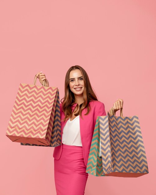 Stylish woman with shopping bags