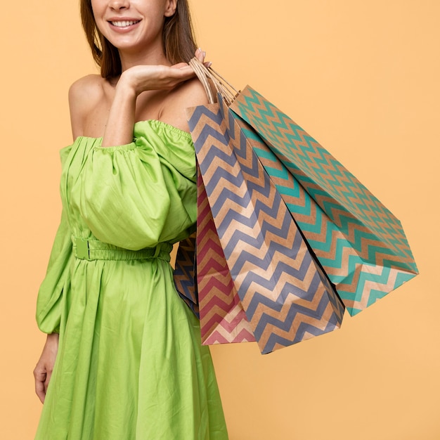 Stylish woman with shopping bags