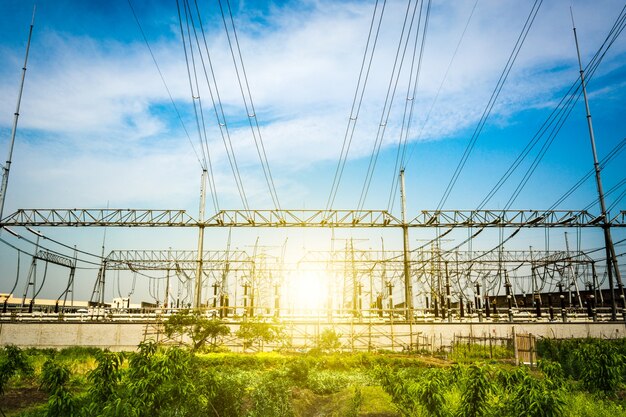 Substation equipment and dense lines, blue tone map.