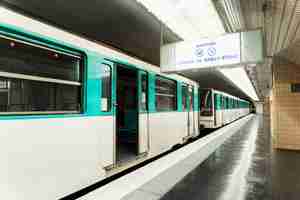 Foto gratuita il treno della metropolitana si è fermato in stazione con le porte aperte