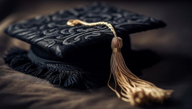 Бесплатное фото Успех в изучении книги с кисточками на шапке диплома, созданной ии